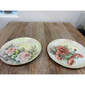 Vintage Hand-Painted Porcelain Plates – Floral – Signed “Jordan 1965” – Set of 2